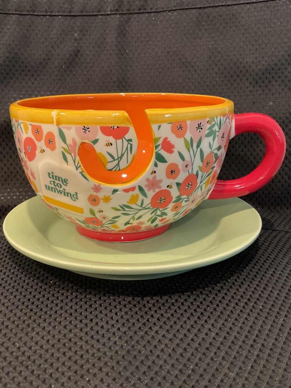 Yarn Bowl-Ceramic Floral Teacup & Saucer with String Teabag